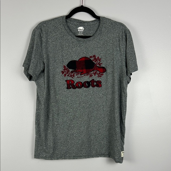 Roots Casual Tartan Plaid Beaver Short Sleeve Crew Neck Tee XL Heather Grey - Picture 2 of 11